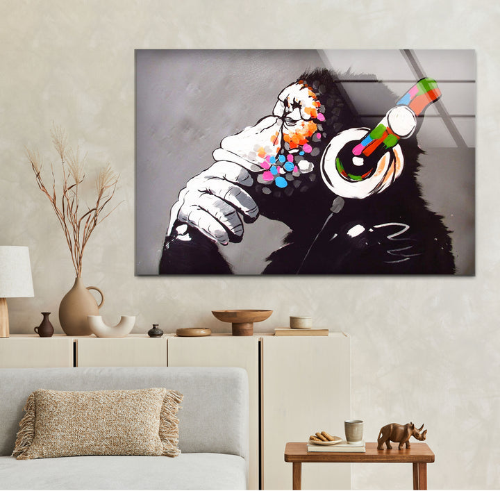 Thinking Monkey Glass Wall Art