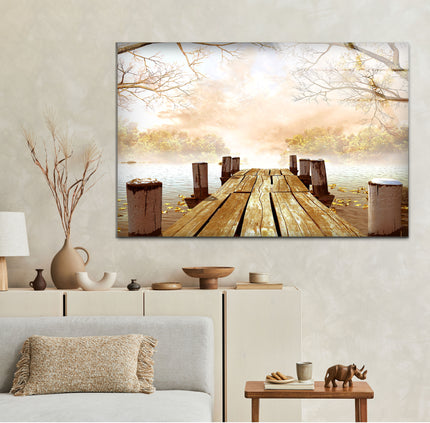 Pier By The Lake Glass Wall Art