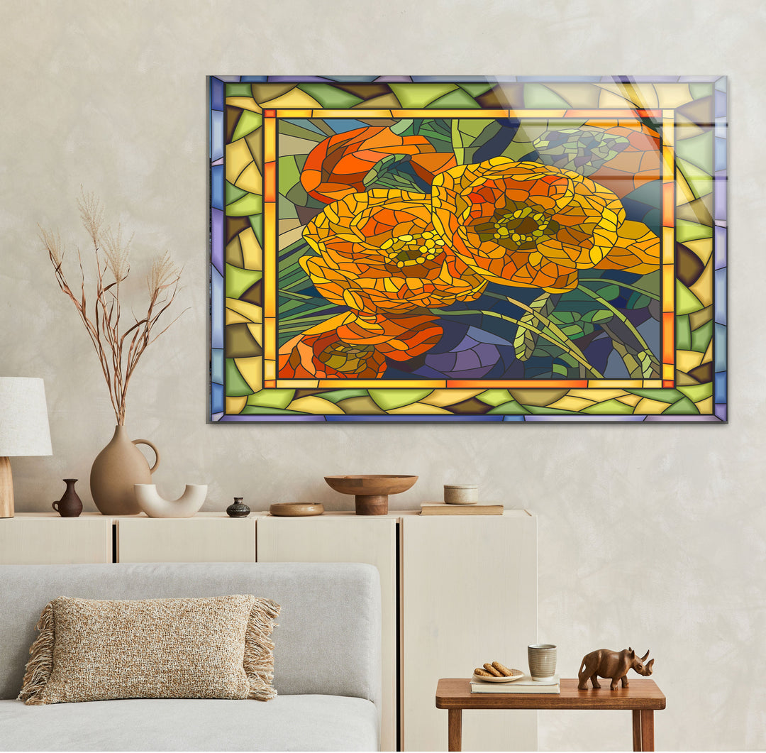 Orange Flowers Stained Glass Wall Art stained glass wall art, stained glass wall decor