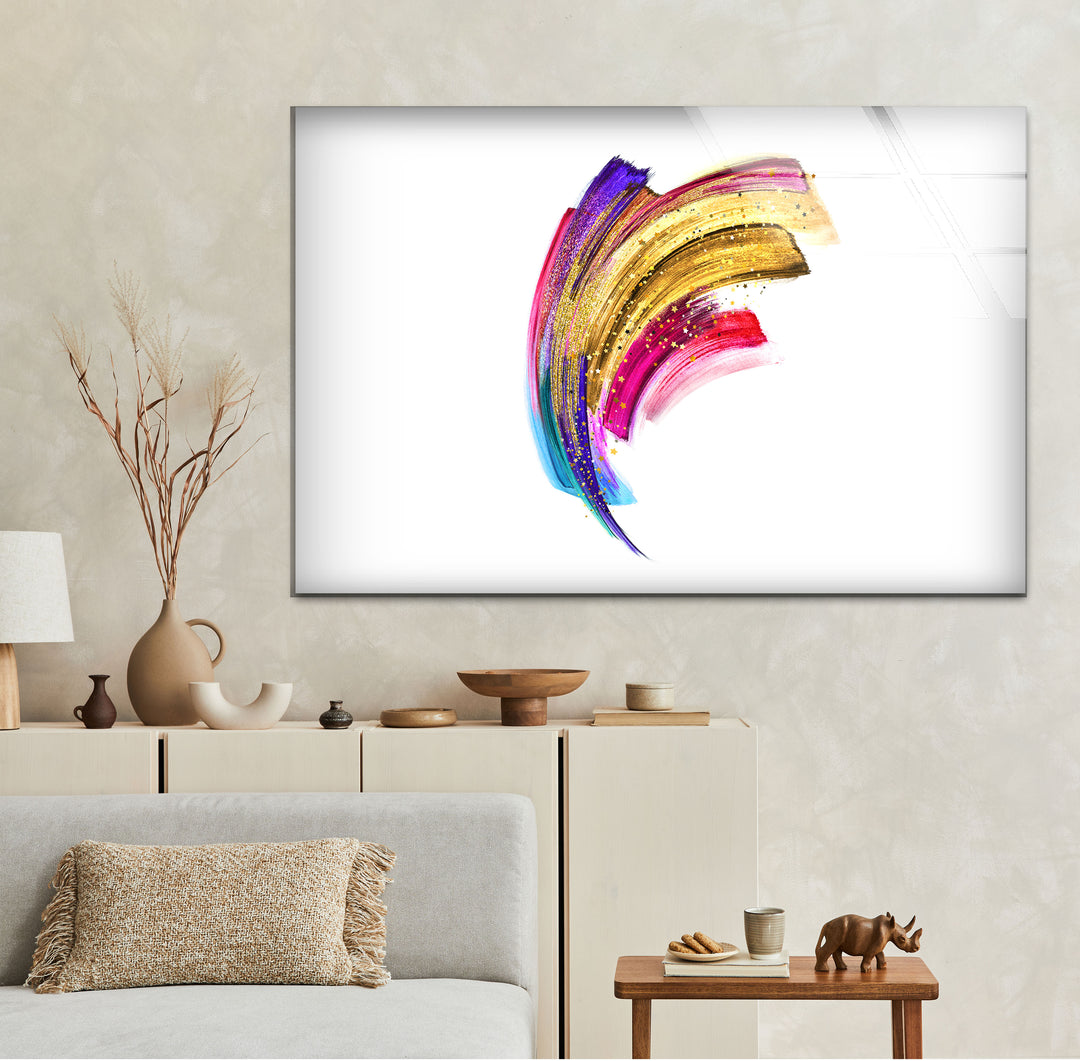 Colorful Golden Abstract Painting Glass Wall Art print on glass, glass printed photos
