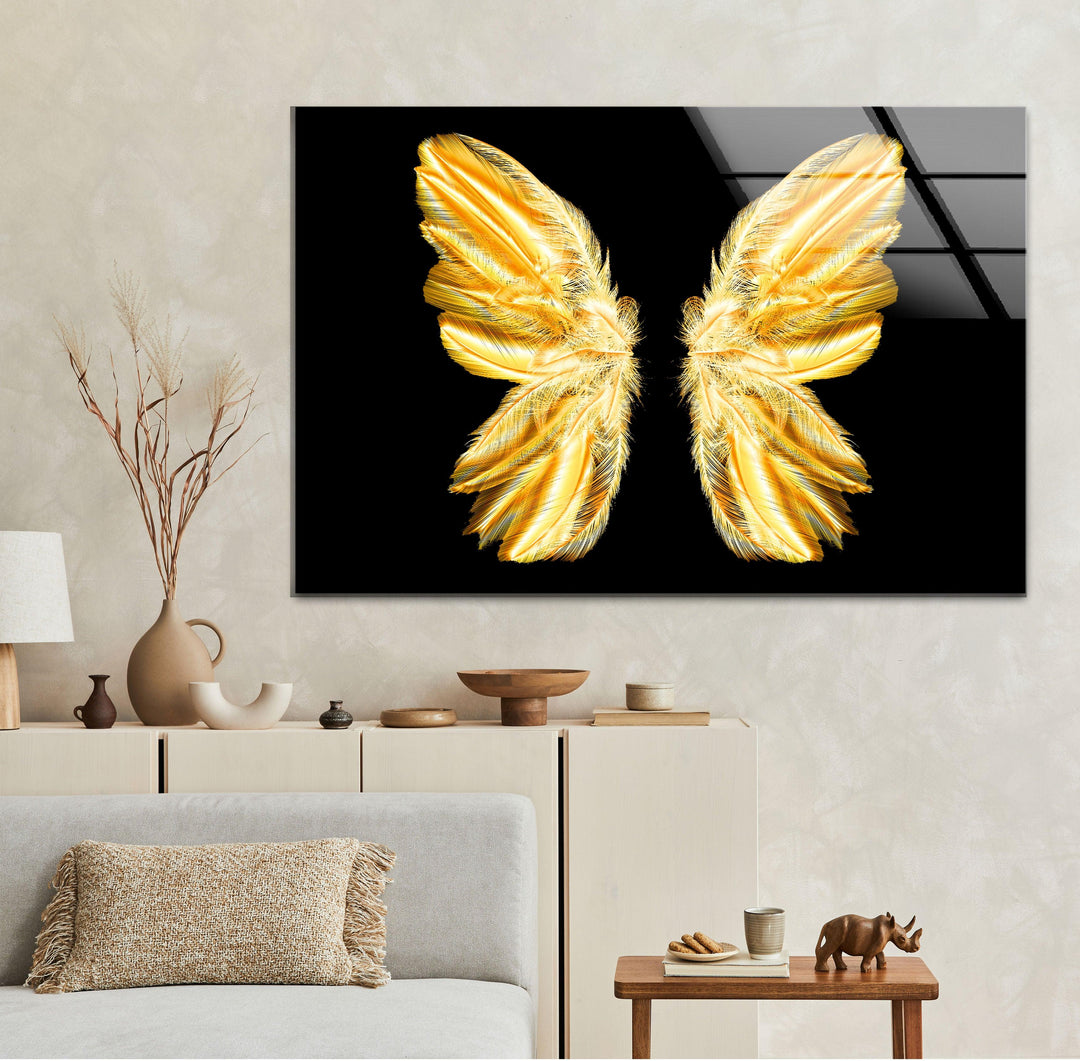 Golden Butterfly Glass Wall Art photo print on glass, prints on glass wall art