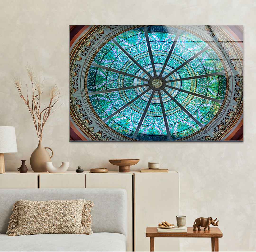 Blue Church Window Glass Wall Art glass photo prints, glass picture prints