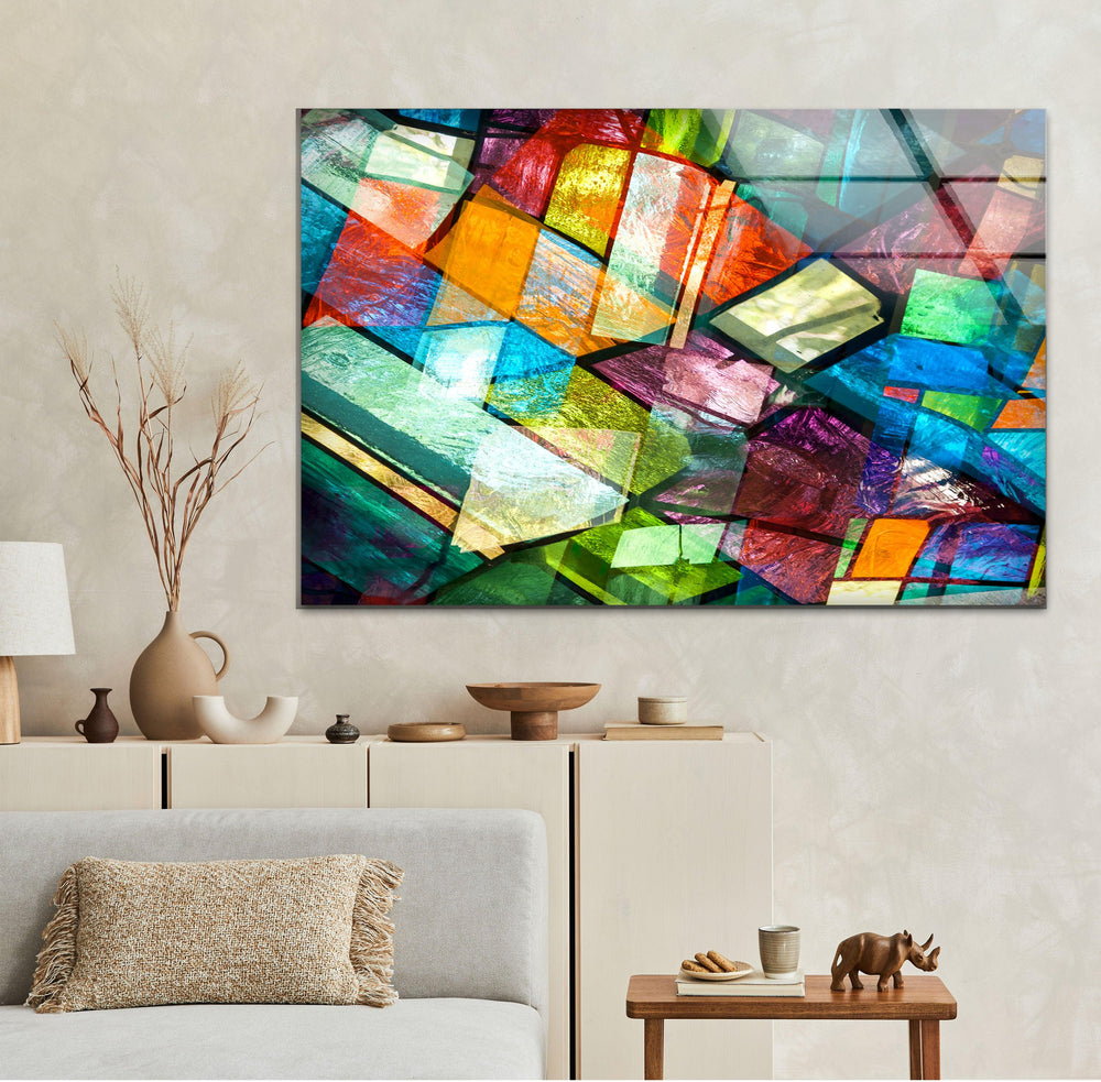 Stained Colorful Geometrics Glass Wall Art glass photo prints, glass picture prints