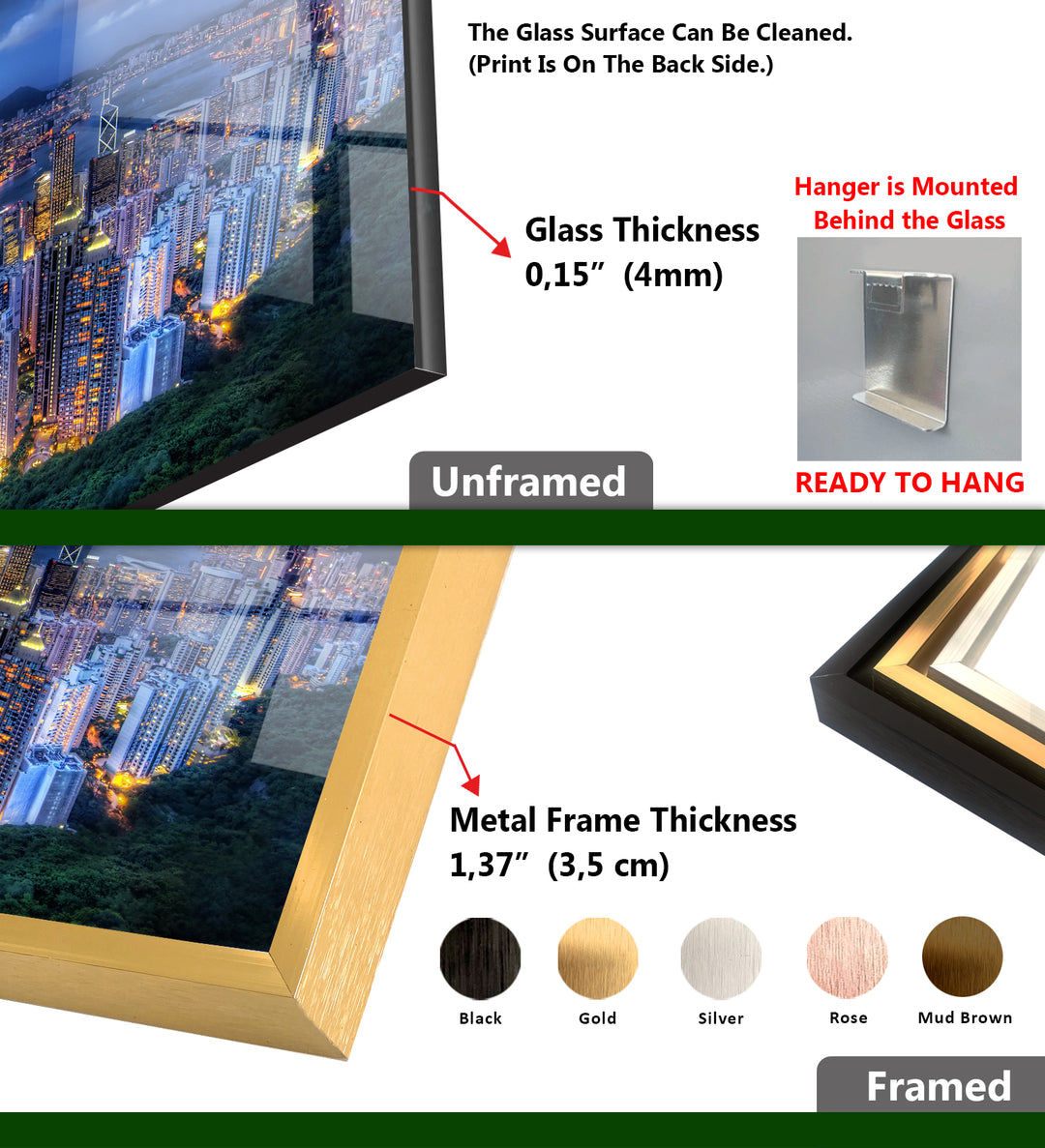 Hong Kong Skyline Glass Wall Art – Stunning View of City Lights & Harbor at Dusk