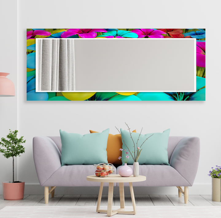 Colored Neon Flowers Wall Mirror Blue Mirror
