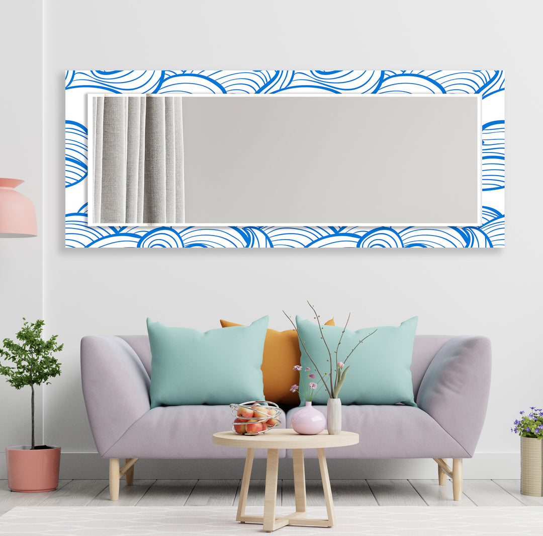 Cartoon Blue Sea Waves Wall Mirror Huge Mirror
