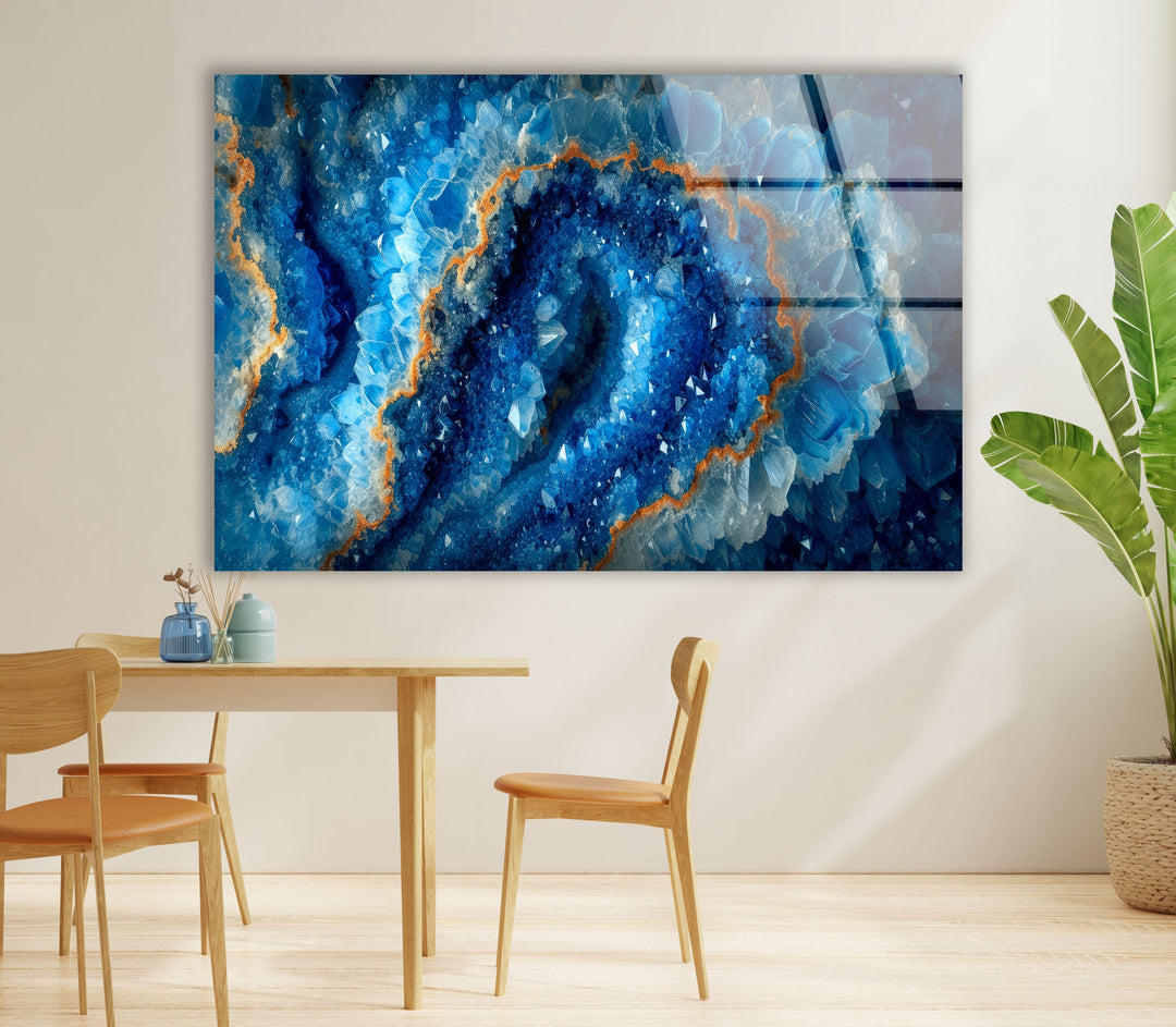 Marble Grain The Shades of Blue Glass Wall Art glass art painting, glass art for the Wall
