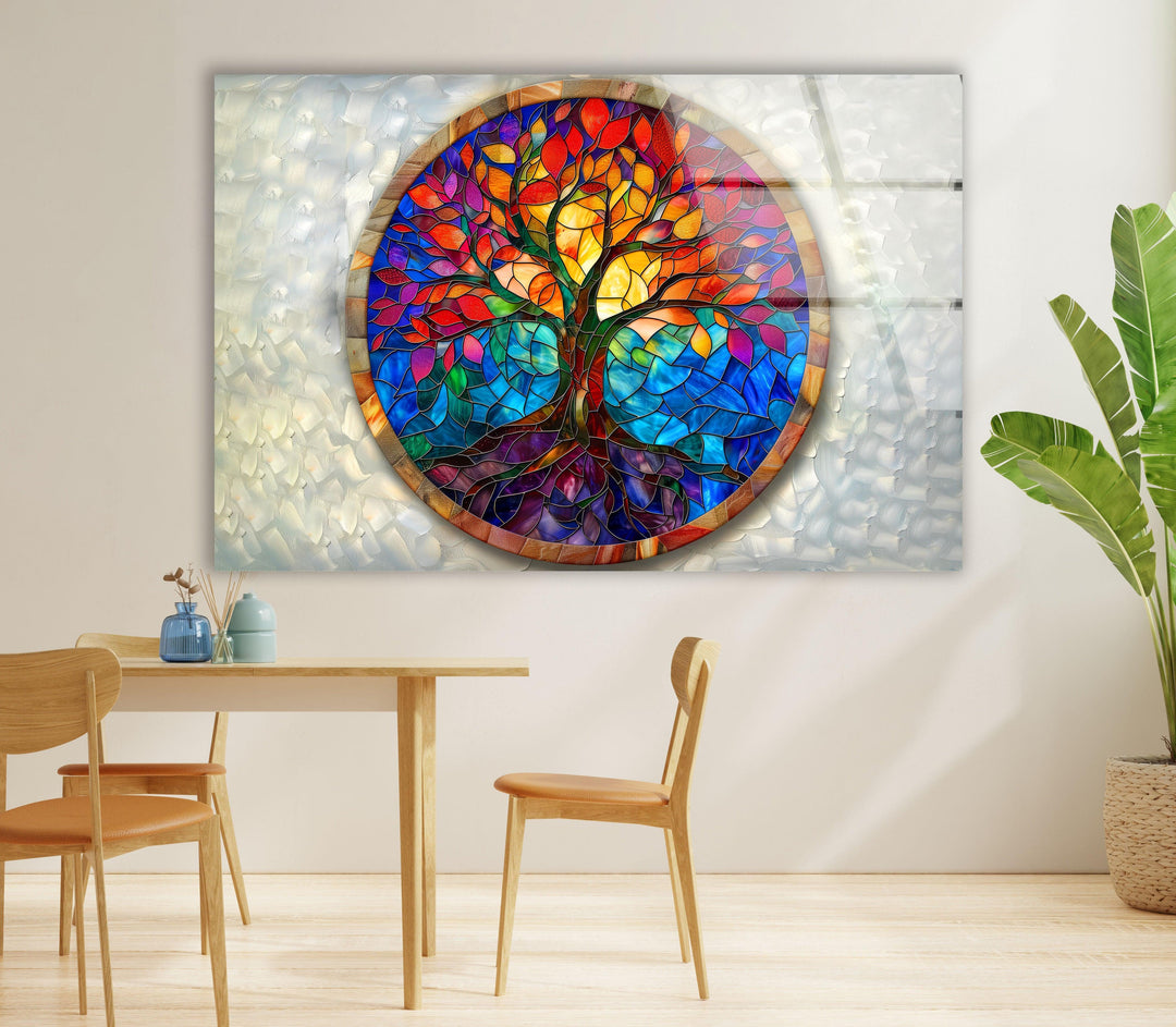 Red & Blue Tree of Life Art Glass Wall Art glass wall decor, glass wall art decor
