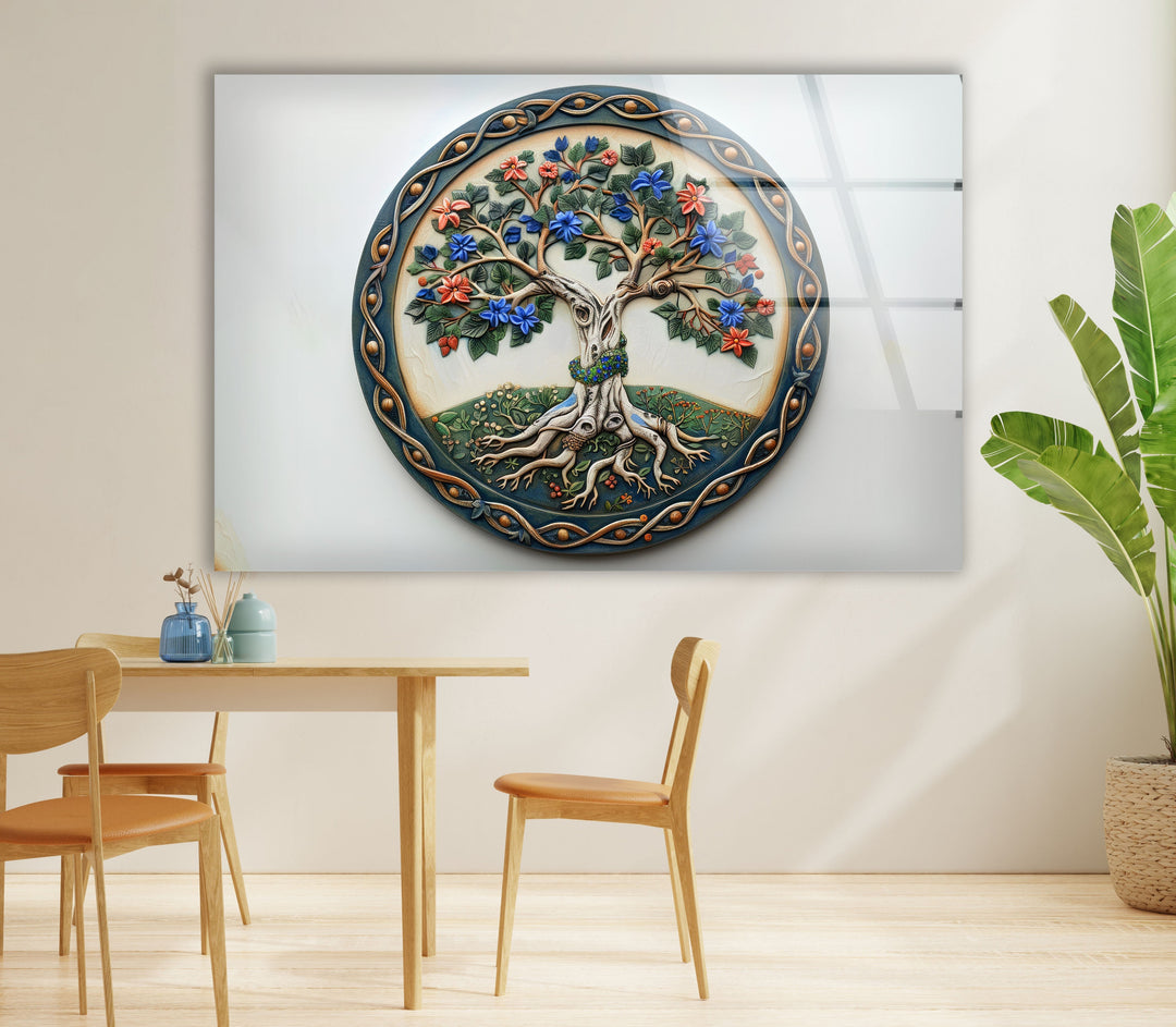 Circular Green Tree Art Glass Wall Art photo print on glass, prints on glass wall art
