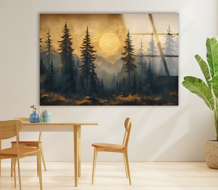 Sunset Forest Landscape Glass Wall Art picture on glass wall art, photos printed on glass
