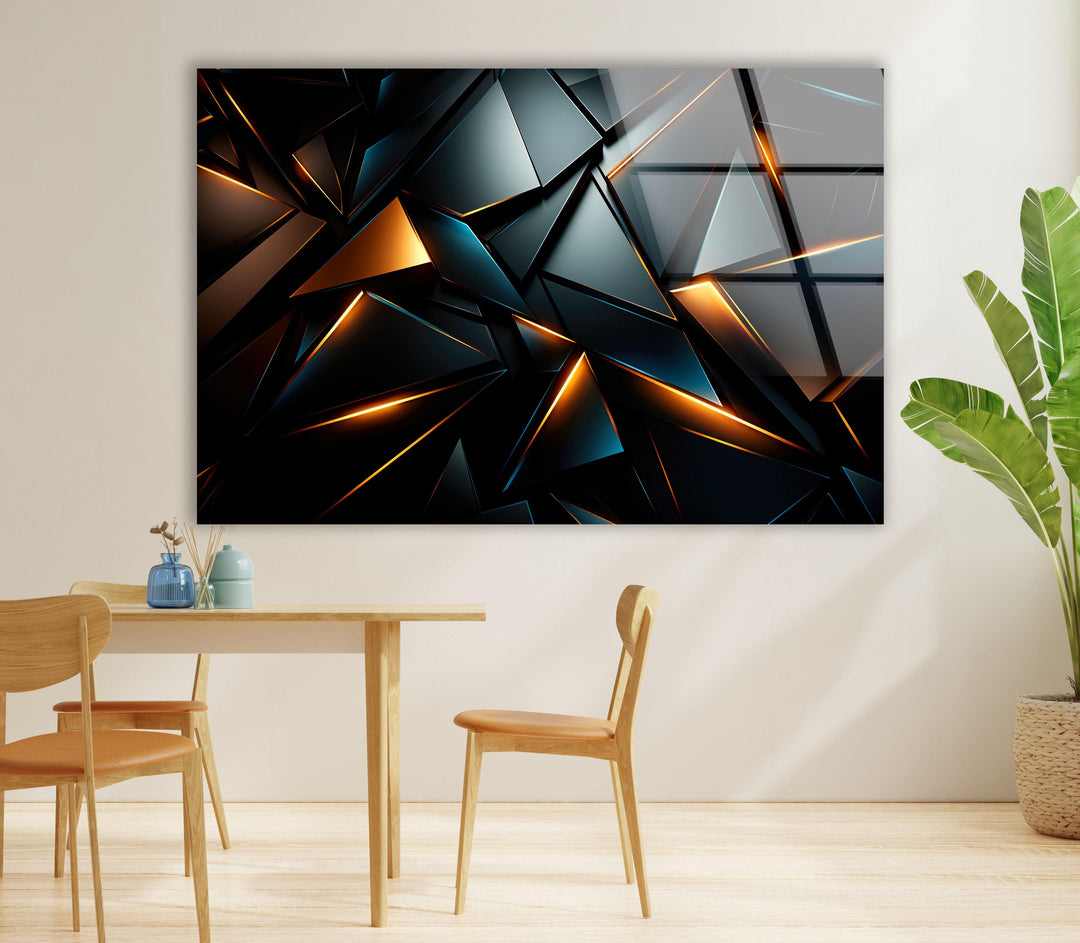 Black Geometric Design Glass Wall Art print picture on glass, Tempered Glass Wall Art
