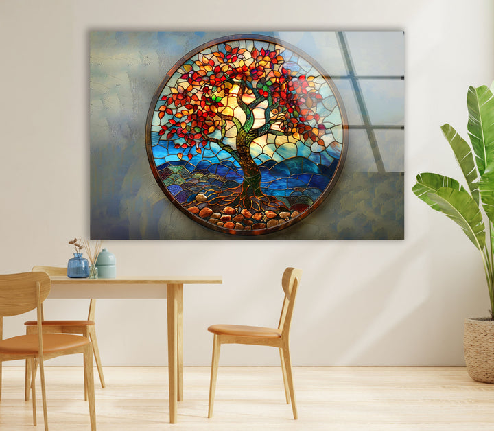 Stained Tree of Life Art Glass Wall Art print picture on glass, Tempered Glass Wall Art
