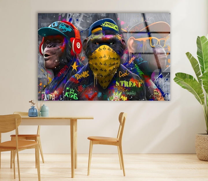 Monkeys Pop Art Glass Wall Art large glass photo prints, glass wall photos
