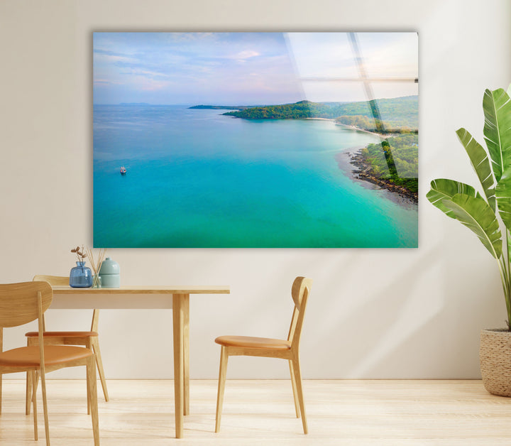 Tropical Land & Ocean Glass Wall Art print picture on glass, Tempered Glass Wall Art
