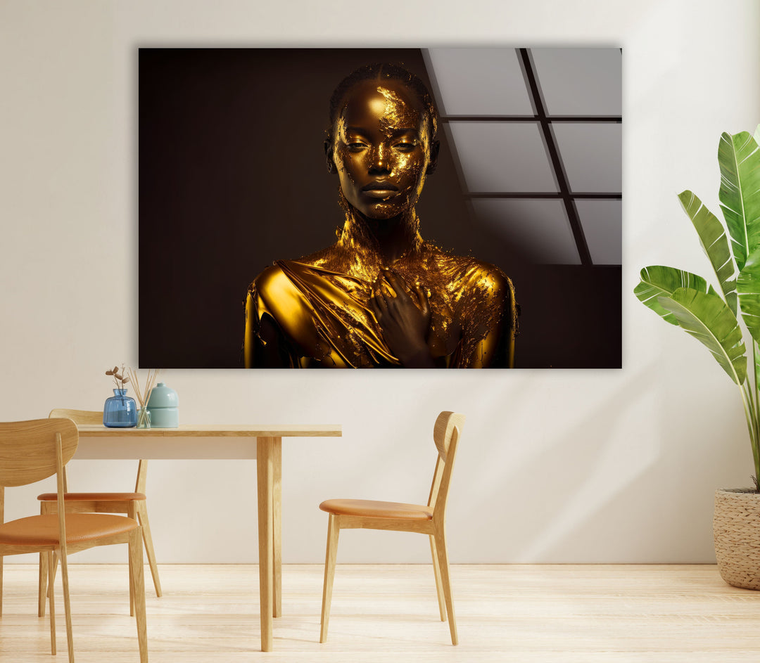 Portrait of a Woman Covered With Gold Glass Wall Art large glass photo prints, glass wall photos
