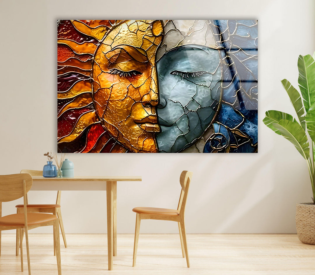 Stained Sun & Moon Glass Wall Art custom glass pictures, glass art prints
