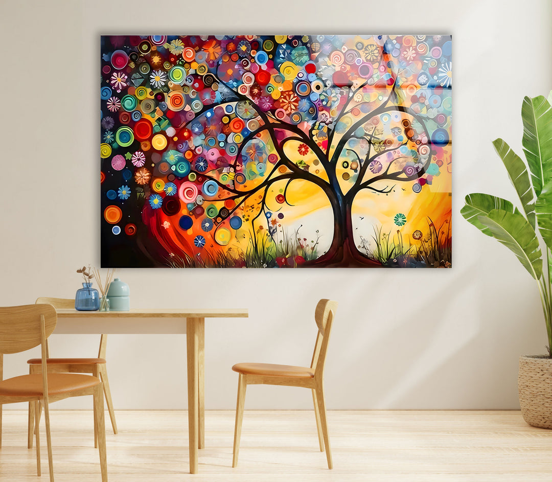 Colored Circles Tree Glass Wall Art custom glass pictures, glass art prints
