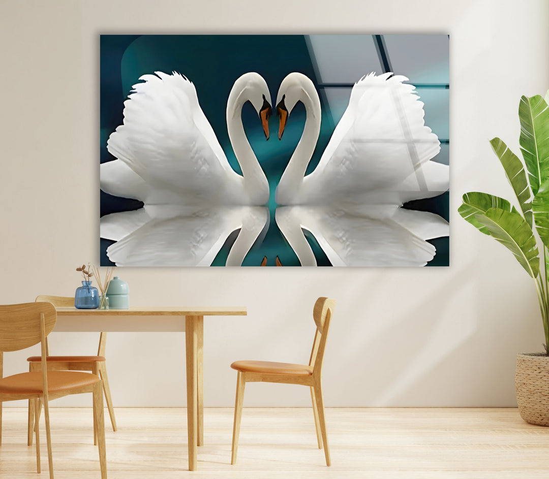 Couple Heart Swans Glass Wall Art glass photo prints, glass picture prints
