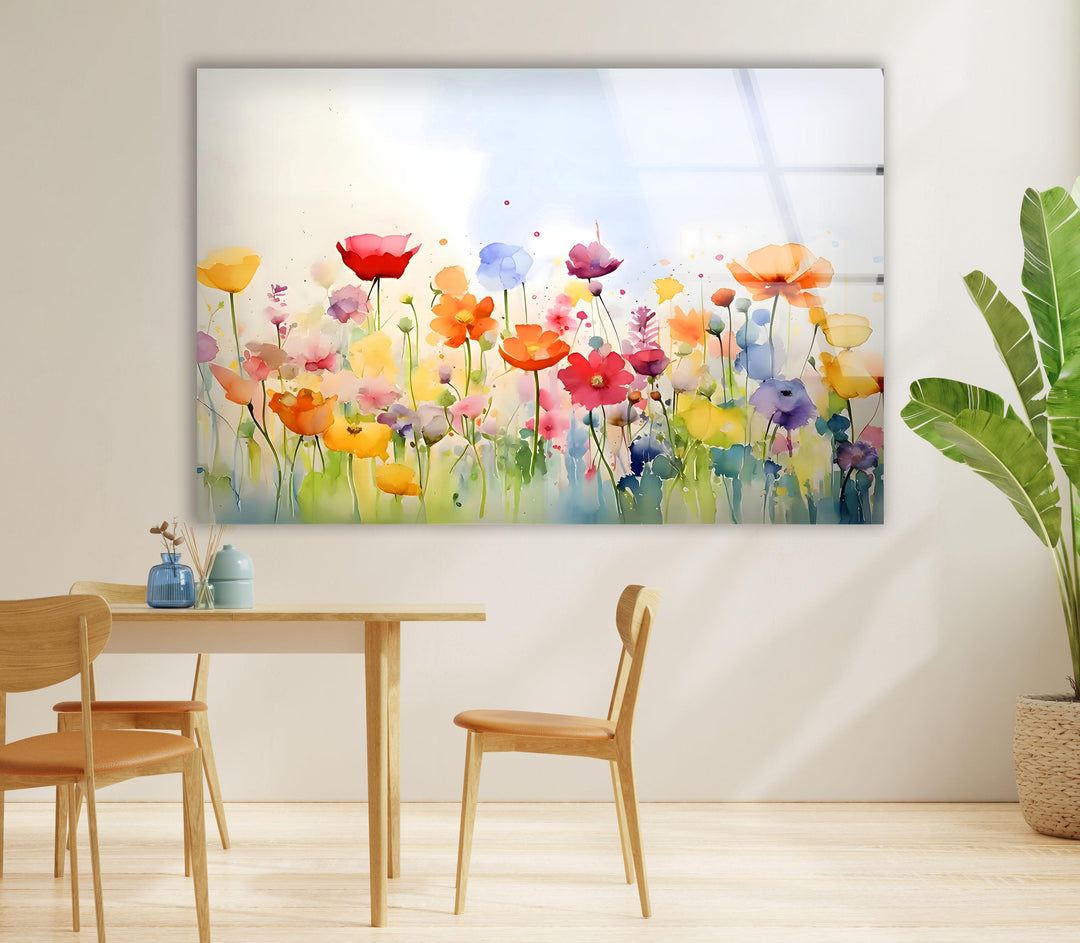 Colored Paint Flowers Glass Wall Art picture on glass wall art, photos printed on glass
