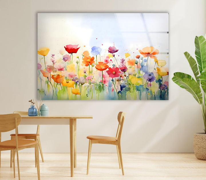 Colored Paint Flowers Glass Wall Art picture on glass wall art, photos printed on glass
