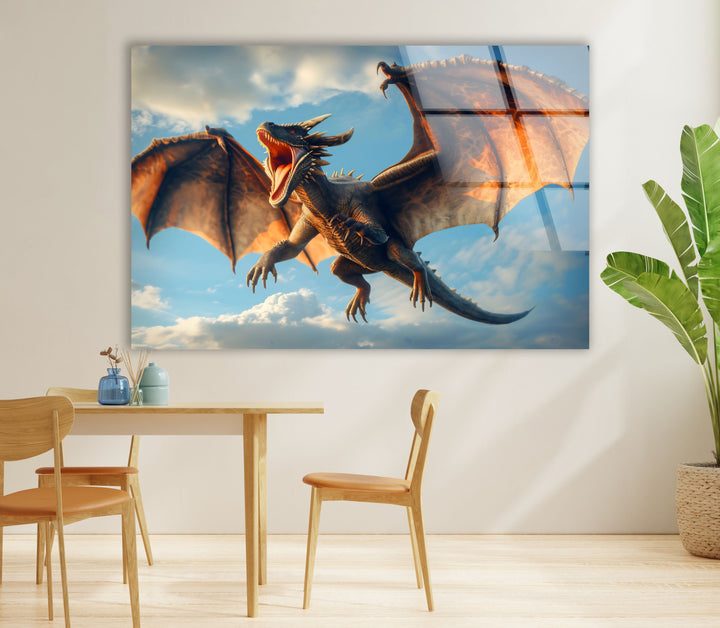 Dynamic dragon artwork of a legendary creature taking flight in a dramatic scene.
