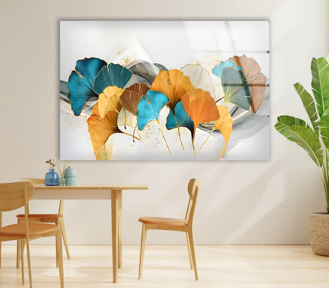 Turquoise & Orange Flower Glass Wall Art glass pictures for Wall, glass prints wall art
