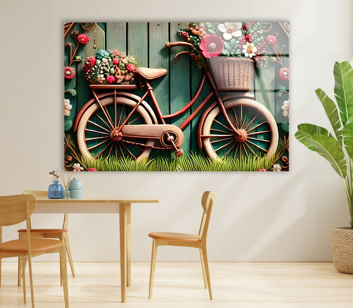 Bicycle with Flowers Glass Wall Art print on glass, glass printed photos
