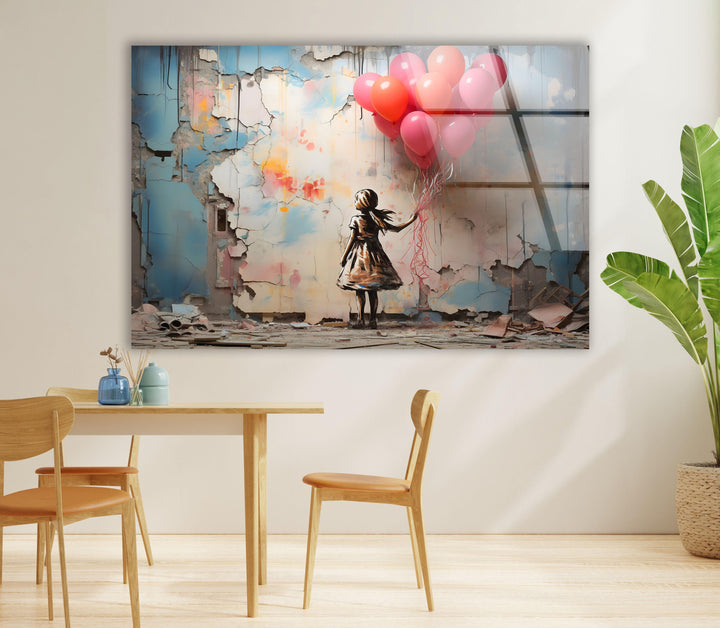 Girl Holding Balloon Glass Wall Art large glass photo prints, glass wall photos
