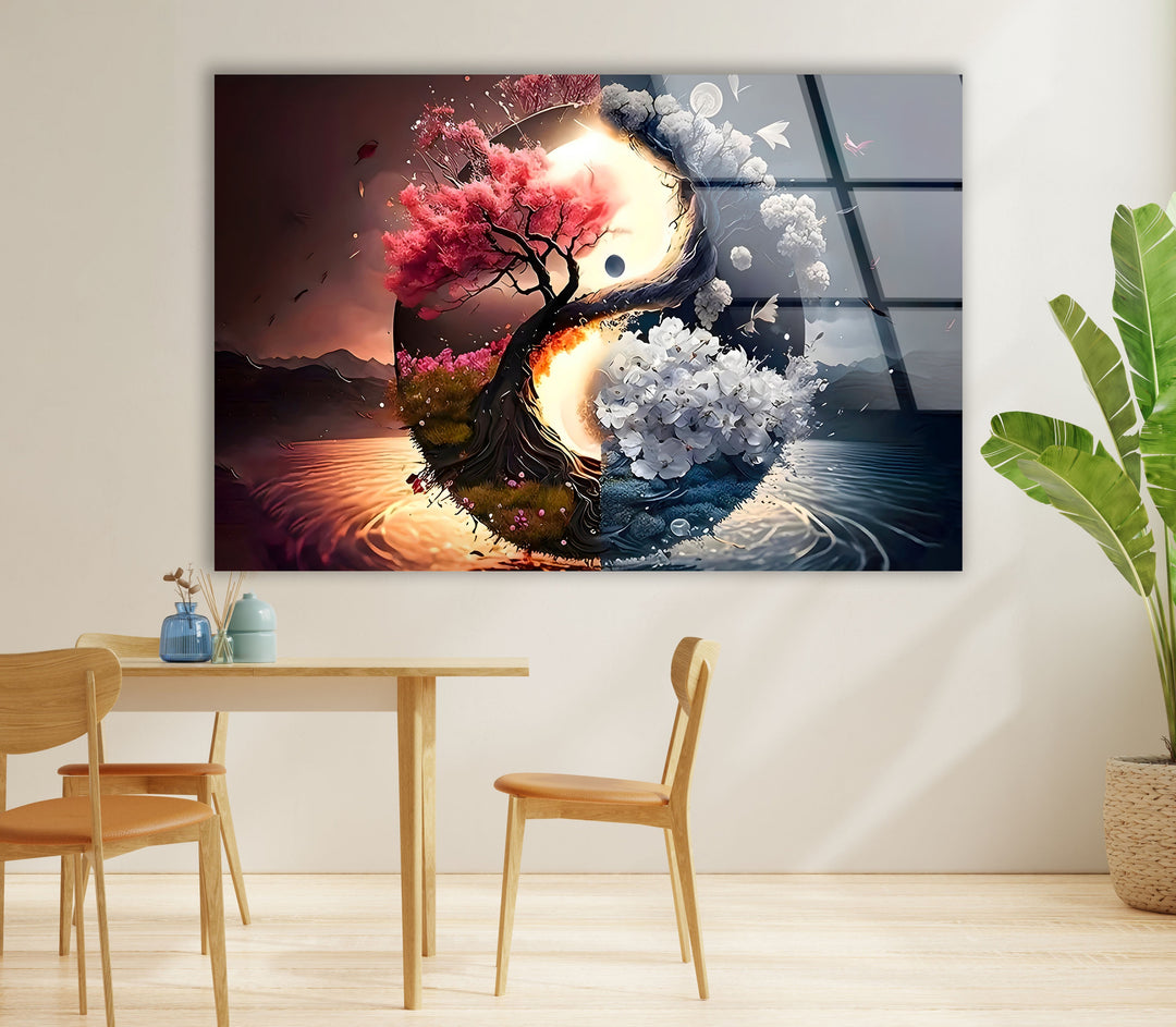 Yin Yang Flower Tree Glass Wall Art glass image printing, glass prints from photos
