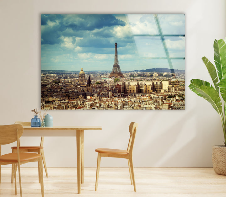 Paris Skyline Glass Wall Art – Iconic Eiffel Tower View with Cityscape