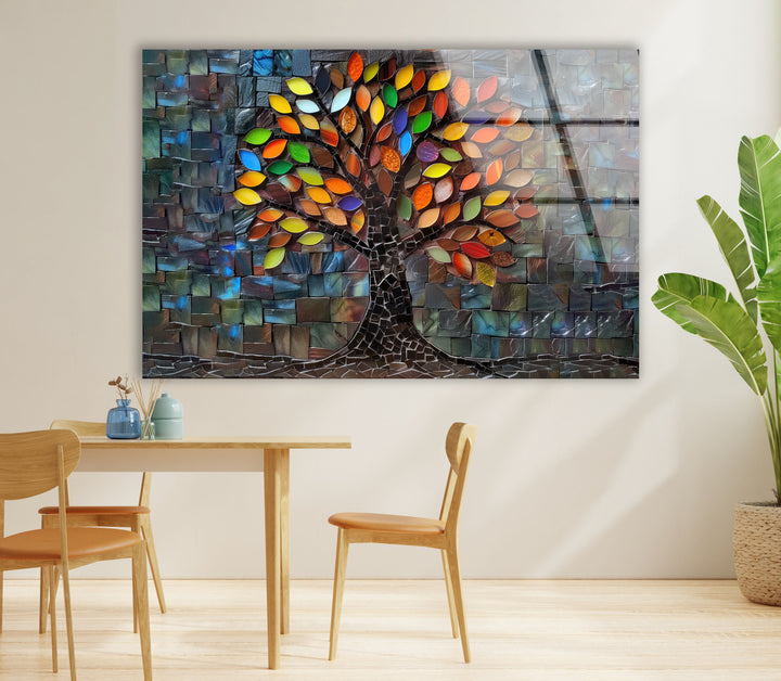 Mosaic Of A Tree Glass Wall Art glass art painting, glass art for the Wall