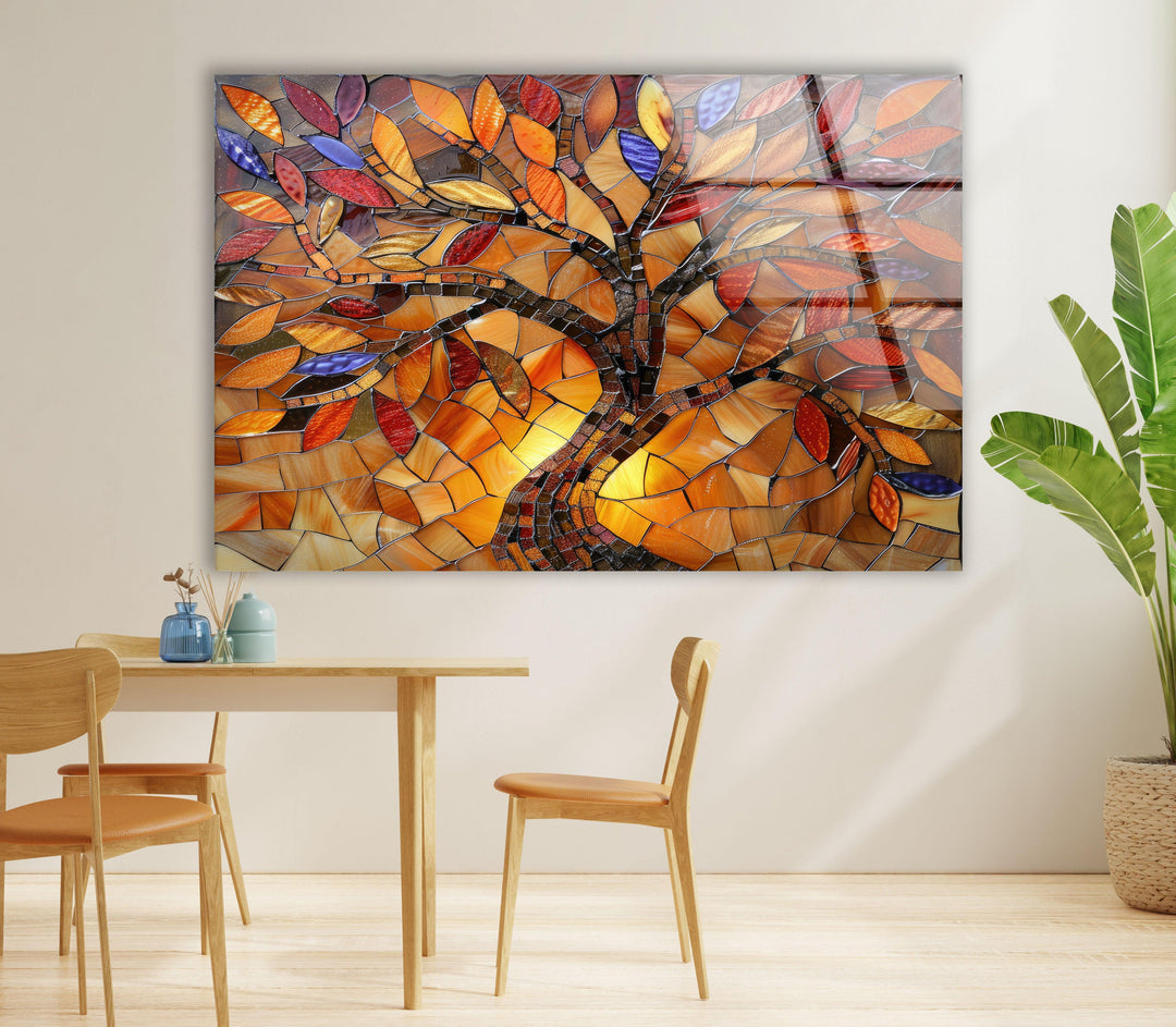 Stained Brown Tree Glass Wall Art glass wall decor, glass wall art decor