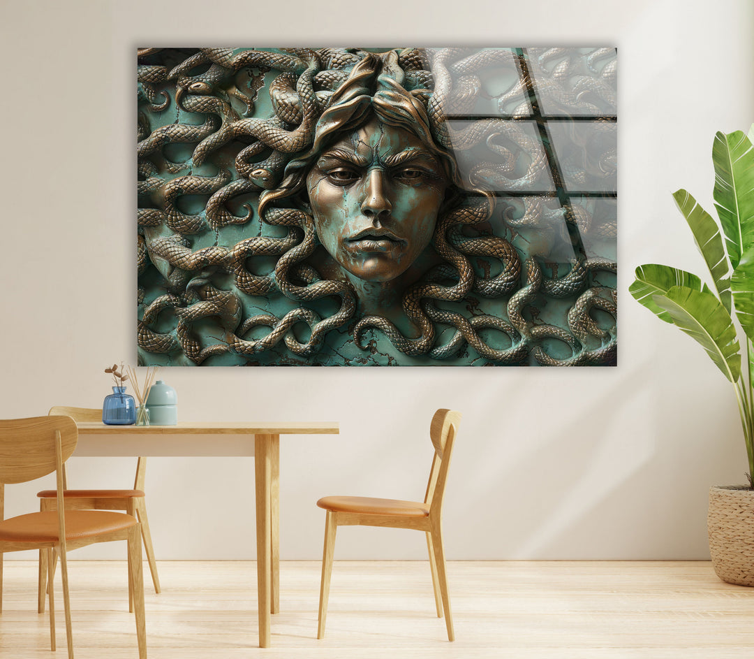 Medusa with Snakes Glass Wall Art