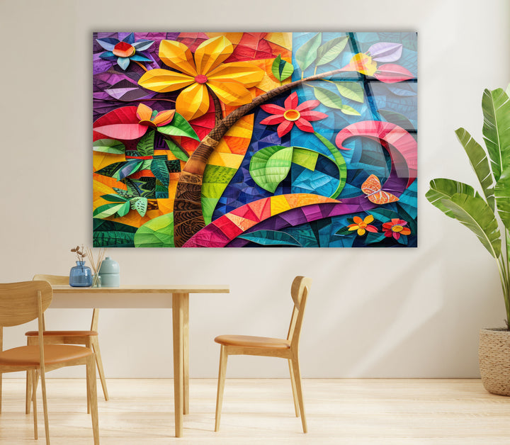 Abstract Colorful Flower Glass Wall Art,  glass wall decor, glass wall art decor