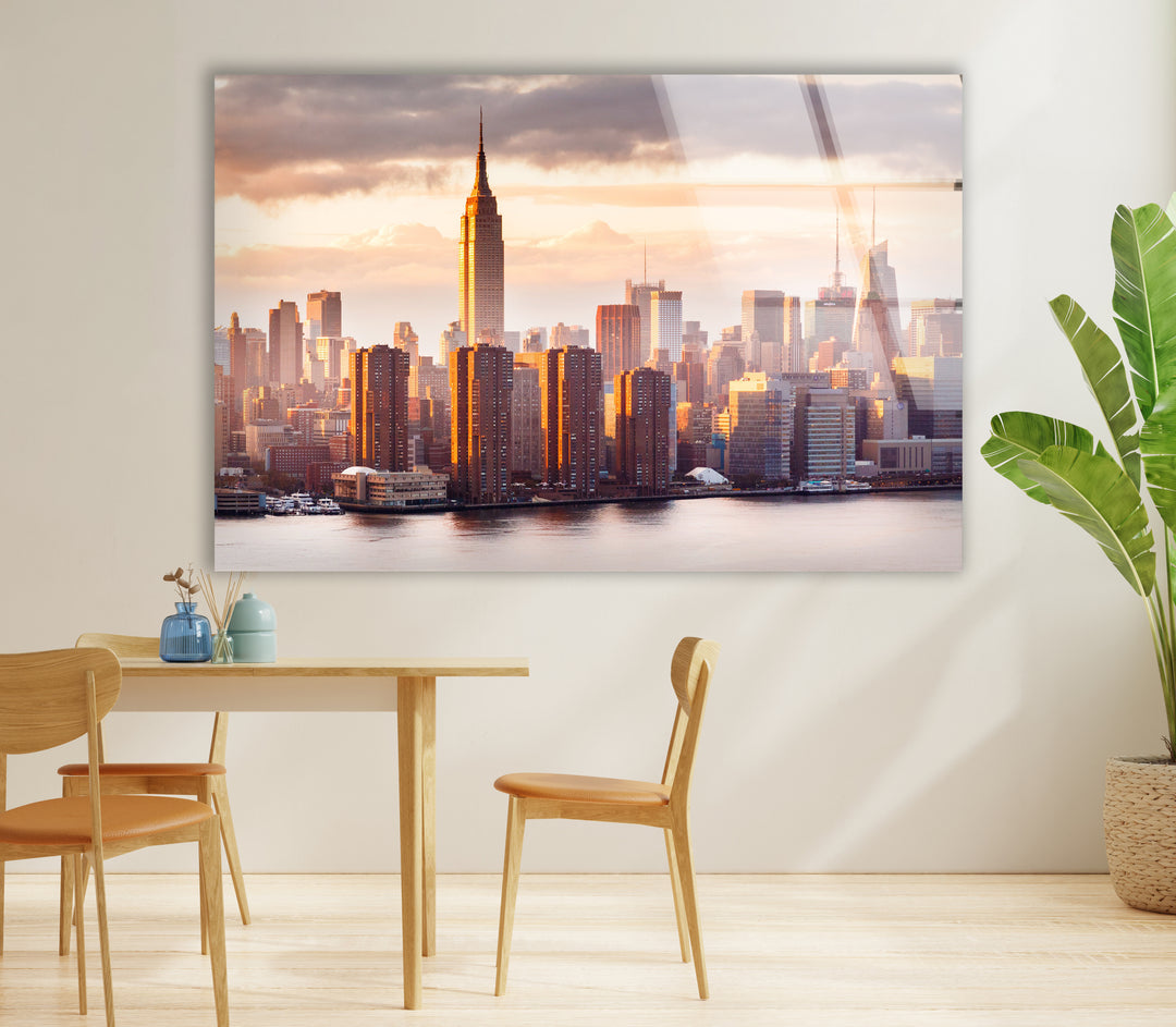 Empire State Building Glass Wall Art – Stunning NYC Skyline at Sunset