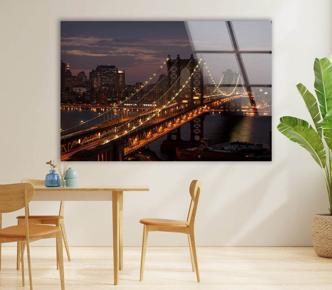 Brooklyn Bridge Glass Wall Art – Stunning Night View of Iconic