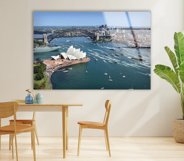 Sydney Opera House Glass Wall Art – Iconic View of Australia's Landmark & Harbour Bridge