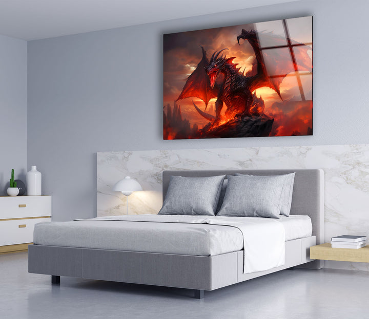 Epic dragon artwork showcasing a powerful creature in a fiery, stormy world.
