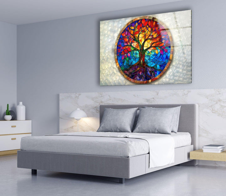 Red & Blue Tree of Life Art Glass Wall Art glass image printing, glass prints from photos
