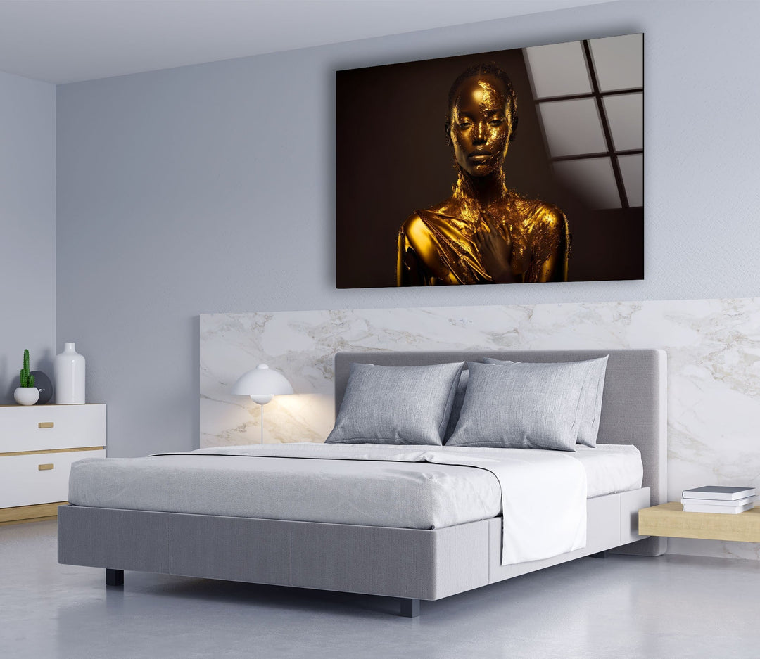 Portrait of a Woman Covered With Gold Glass Wall Art glass art painting, glass art for the Wall
