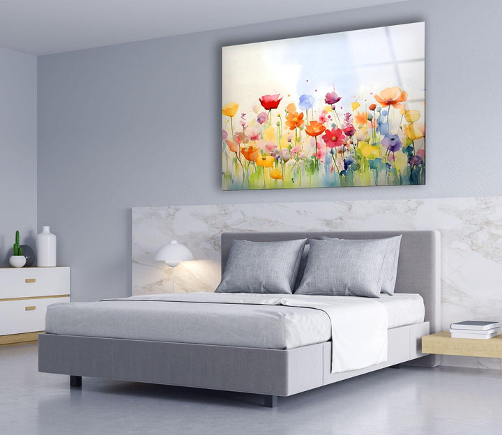 Colored Paint Flowers Glass Wall Art Glass Printing Wall Art, Print photos on glass
