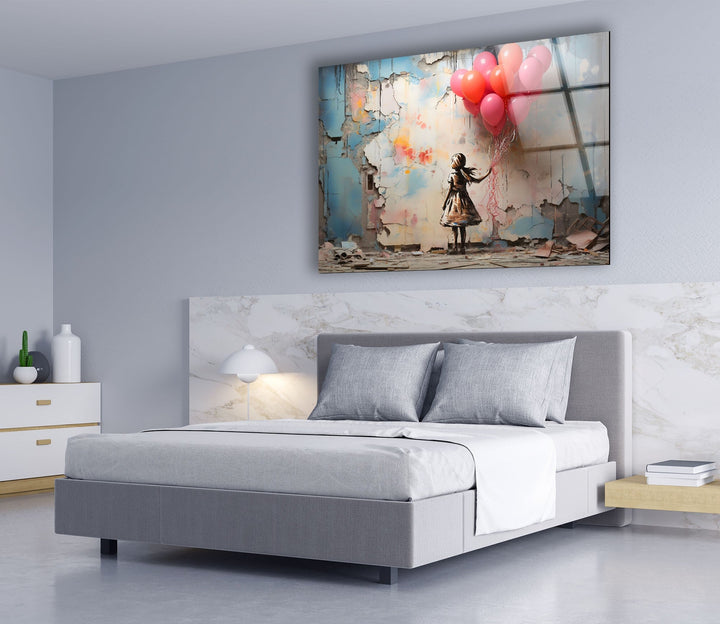 Girl Holding Balloon Glass Wall Art art glass wall art, glass wall art pictures
