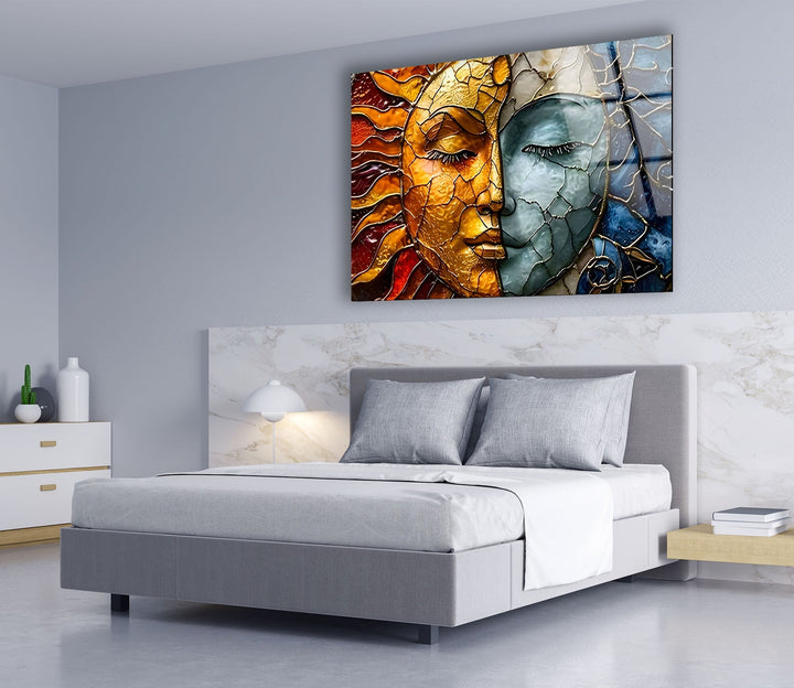 Stained Sun & Moon Glass Wall Art custom glass photo prints, large glass prints
