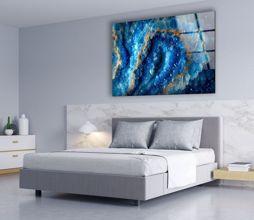 Marble Grain The Shades of Blue Glass Wall Art photo print on glass, prints on glass wall art
