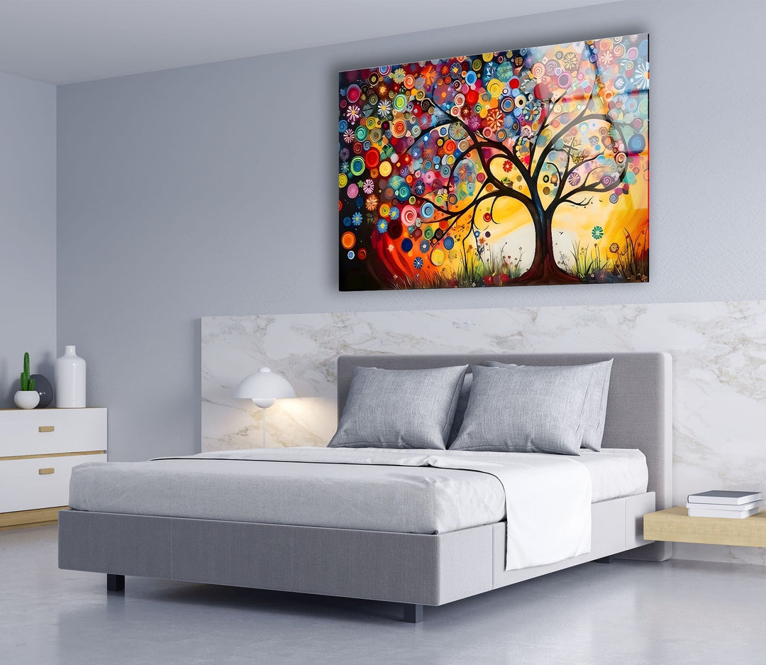 Colored Circles Tree Glass Wall Art custom glass photo prints, large glass prints
