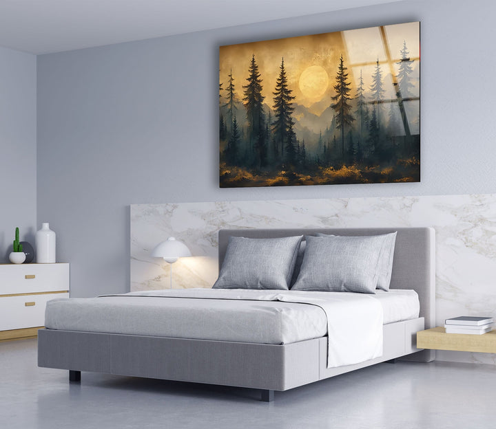 Sunset Forest Landscape Glass Wall Art Glass Printing Wall Art, Print photos on glass
