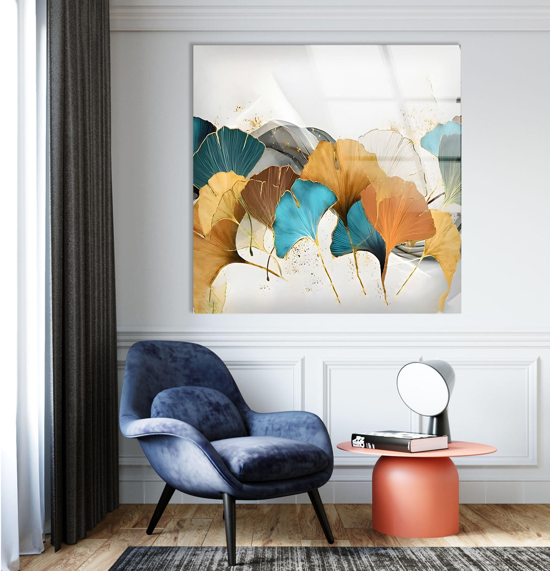 Turquoise & Orange Flower Glass Wall Art glass photo prints, glass picture prints
