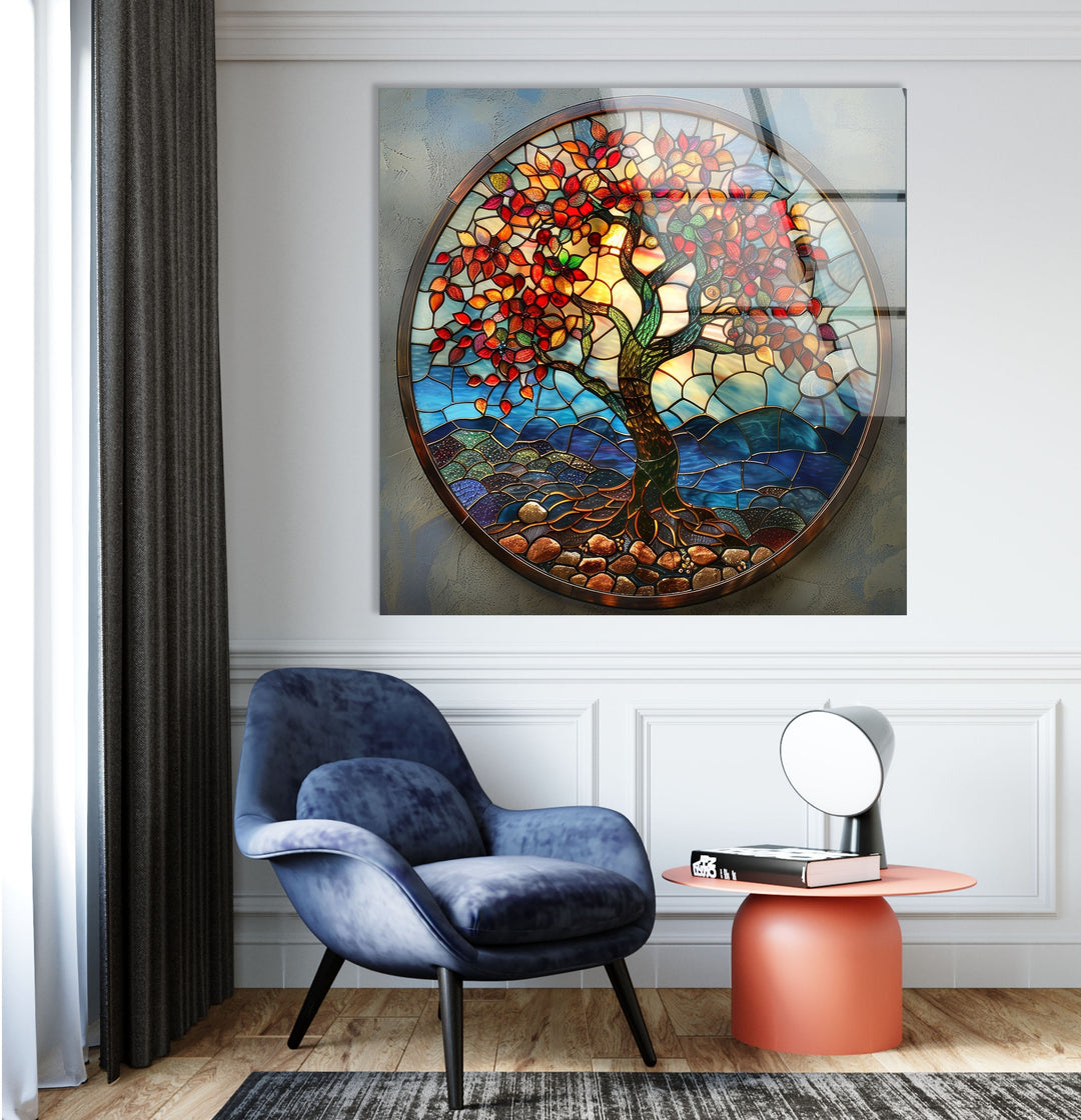 Stained Tree of Life Art Glass Wall Art picture on glass wall art, photos printed on glass
