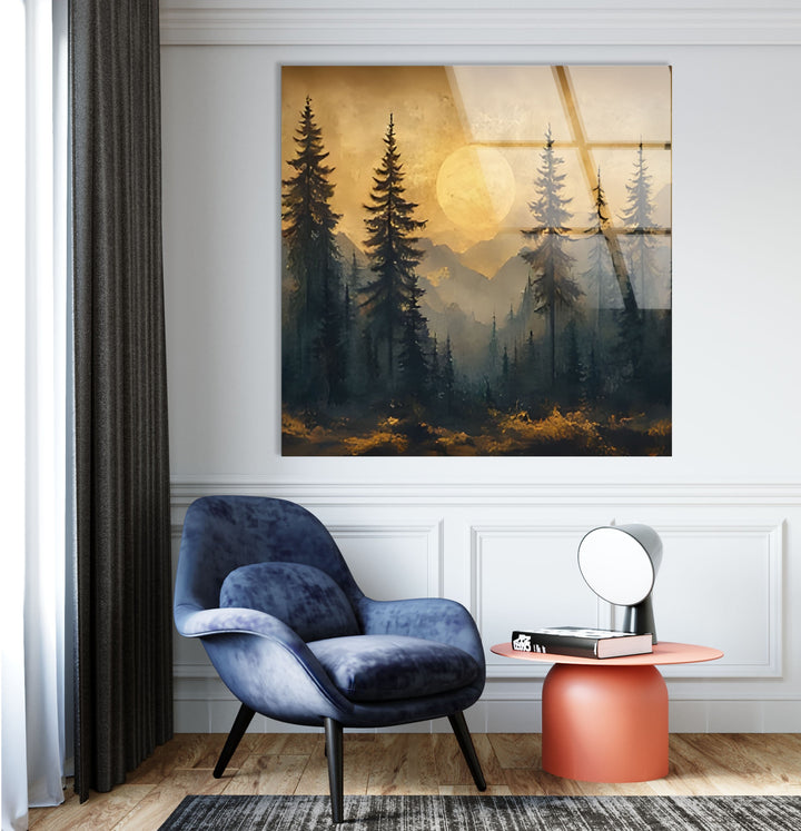 Sunset Forest Landscape Glass Wall Art large glass photo prints, glass wall photos
