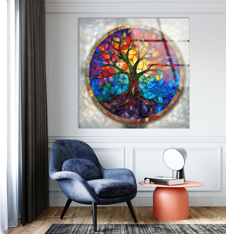 Red & Blue Tree of Life Art Glass Wall Art print on glass, glass printed photos
